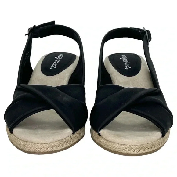 Easy Street Maureen Womens Super Flex Zone Black Wedge Dress Sandals Size 11M - Picture 7 of 15